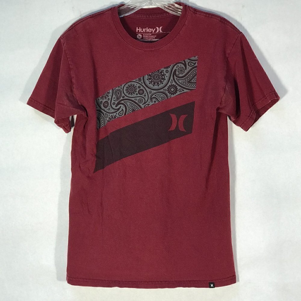 Hurley Small Bandana PatternTee Short Sleeve Maroon T Shirt - Picture 3 of 6